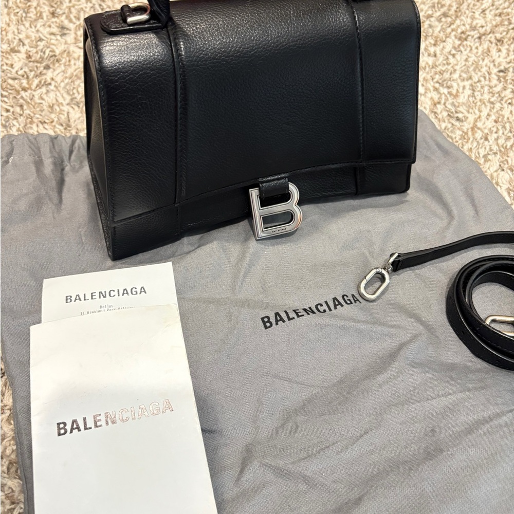 BALENCIAGA  Hourglass Black bag ( Small)  With Sliver Hardware